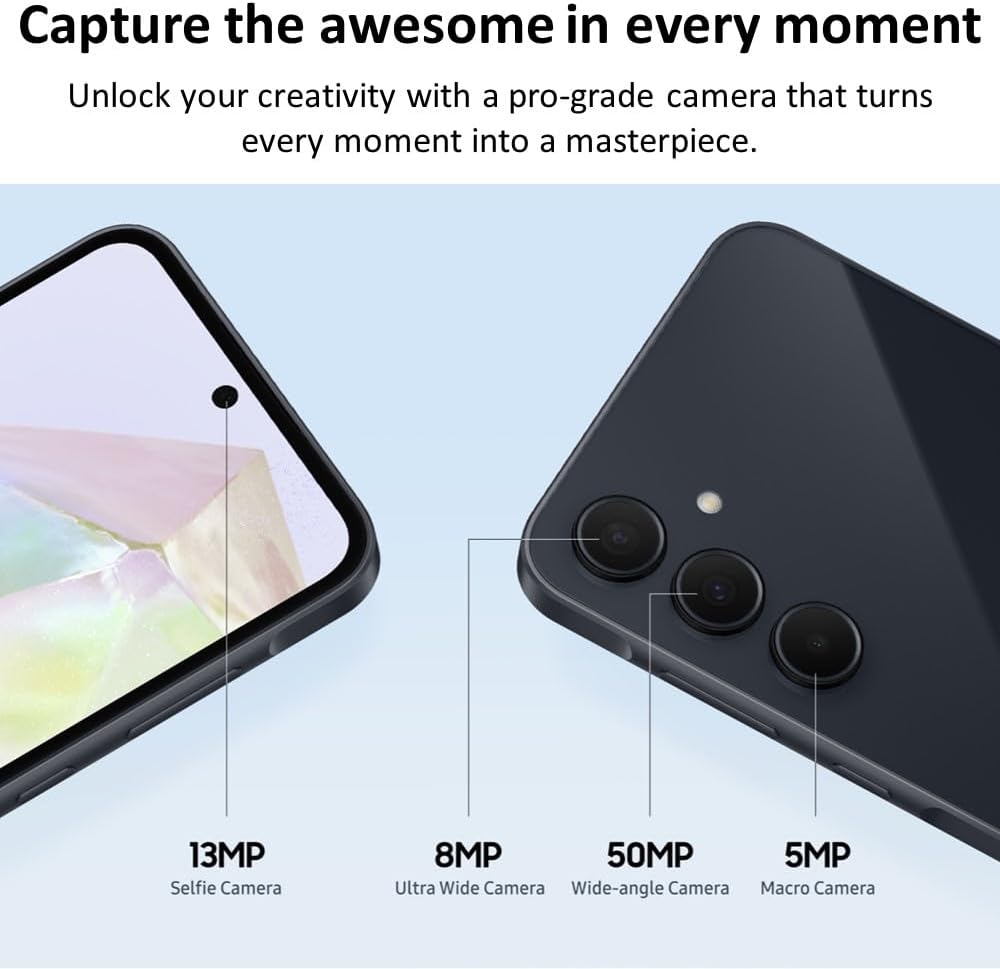 SAMSUNG Galaxy A35 5G (128GB, 2024) 6.6 120Hz AMOLED, Octa-Core (5nm), 50MP Triple Camera (Fully Unlocked for AT&T, T-Mobile, Verizon, Global 4G VoLTE) A356U (w/ 128GB SD Card, Navy) (Renewed) - 图片 4