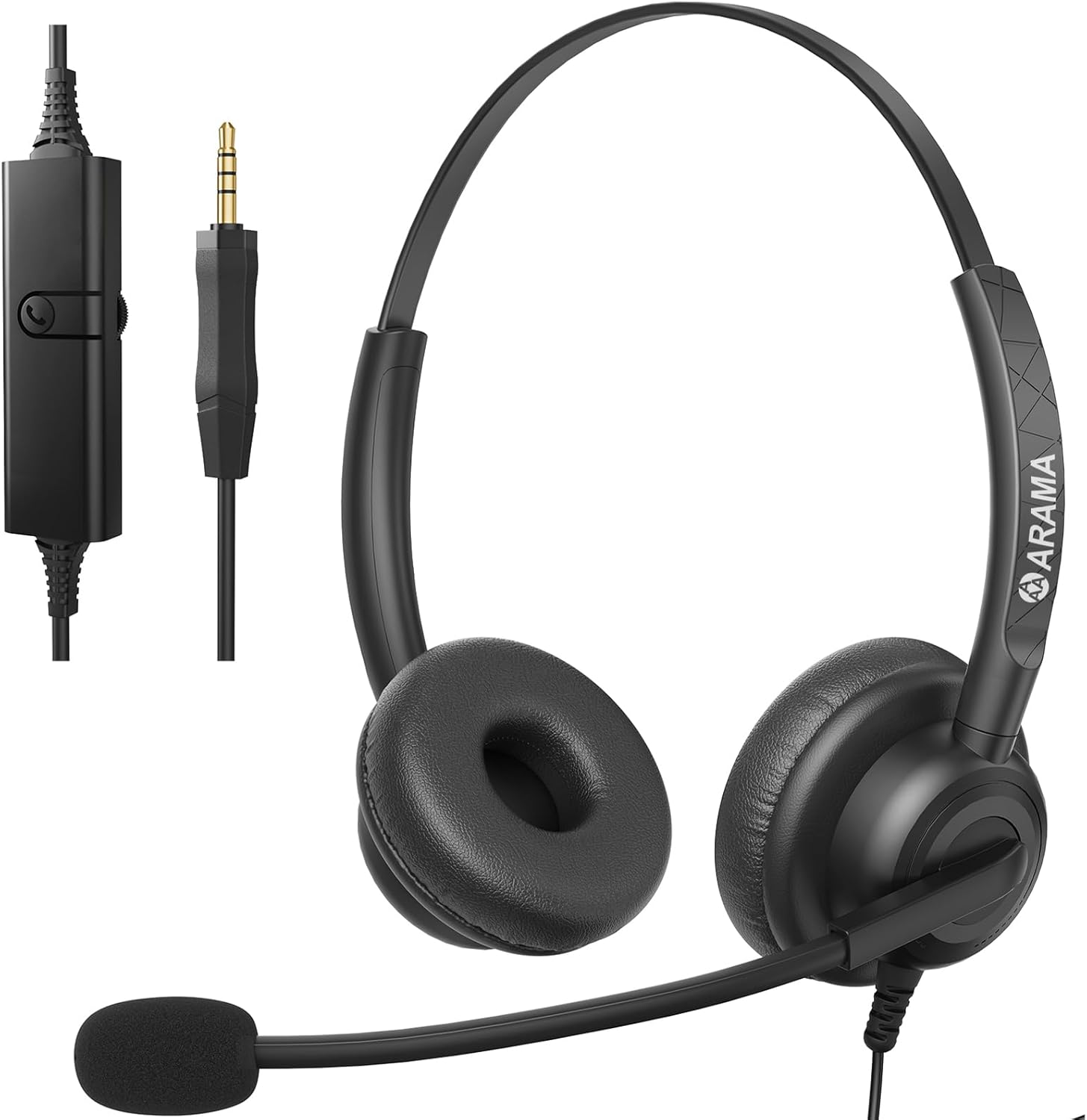 Arama Cell Phone Headset with Microphone Noise Cancelling & in-line Control,3.5mm Computer Headset for iPhone,Android,Samsung,LG,HTC,BlackBerry Mobile Phone and iPad Tablets