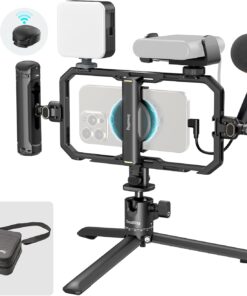 SmallRig Universal Quick Release Phone Cage Kit Basic, Aluminum Smartphone Video Rig Kit with Wireless Control Dual Handles and Phone Clip, Support for MagSafe, for iPhone for Samsung for Pixel