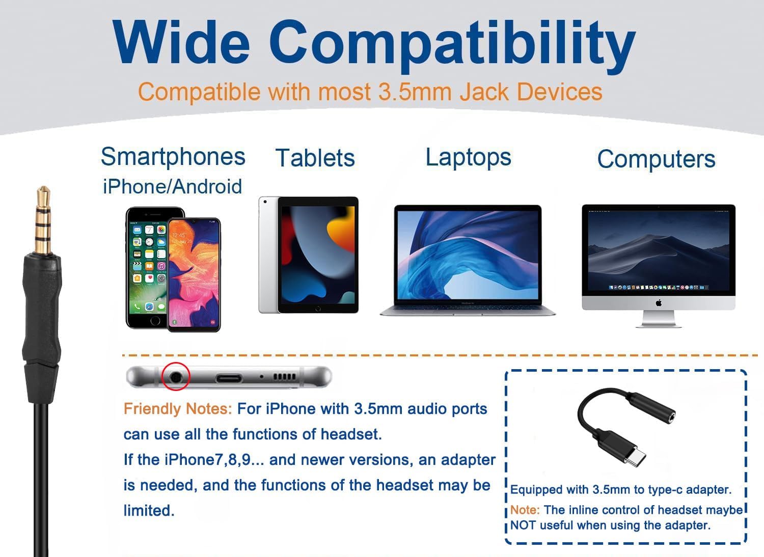 Arama Cell Phone Headset with Microphone Noise Cancelling, 3.5mm Headset for iPhone Samsung Android Mobile Phone PC, Wired Computer Headsets for Work Classroom Home Office Call Center (A600MP) - 图片 9