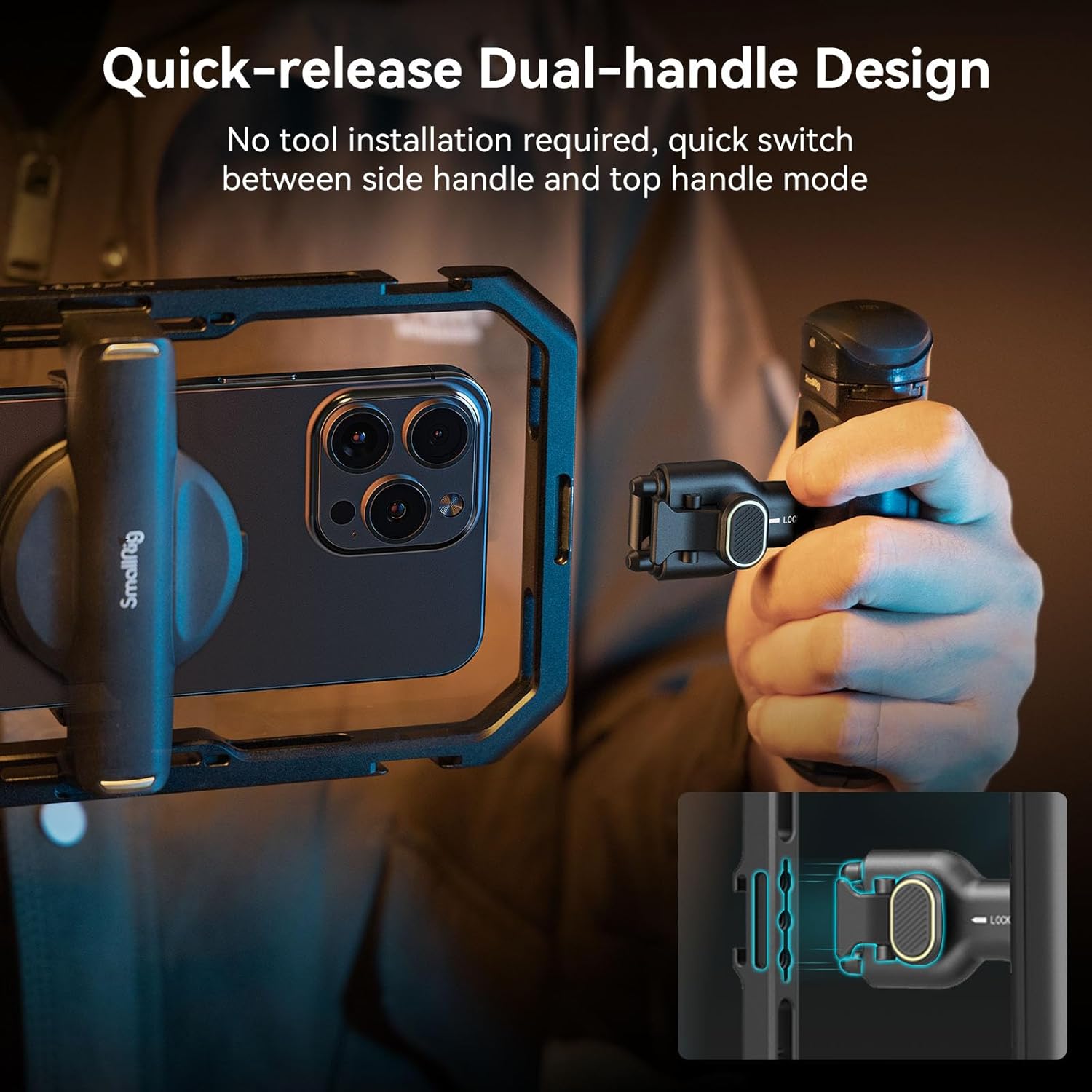 SmallRig Universal Quick Release Phone Cage Kit Basic, Aluminum Smartphone Video Rig Kit with Wireless Control Dual Handles and Phone Clip, Support for MagSafe, for iPhone for Samsung for Pixel - 图片 11