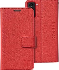 SafeSleeve EMF Protection Anti Radiation Samsung Galaxy Case: Galaxy S21 RFID Blocking Card Holder Wallet, Adjustable Stand Cell Phone Case, Vegan Leather for Women & Men (Black)