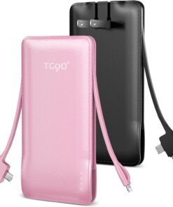 TG90° 2 Pack Slim 10000mAh Power Bank Built-in Foldable AC Wall Plug and Cables,Ultra Compact Cell Phone Charger,Pocket Size USB C Portable Charger Compatible with iPhone Samsung,Black & Pink