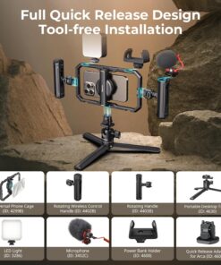 Alternative view of SmallRig Universal Quick Release Phone Cage Kit Basic, Aluminum Smartphone Video Rig Kit with Wireless Control Dual Handles and Phone Clip, Support for MagSafe, for iPhone for Samsung for Pixel