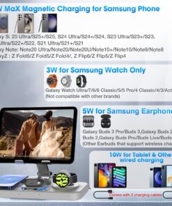 Alternative view of 30W Magnetic Wireless Charger for Samsung, 6 in 1 Foldable Android Mag-Safe Charging Station for Tablet with Clock & 7 Color Light, Nightstand Charger for Galaxy S25 Ultra/Watch 8/Buds 3 Pro(White)